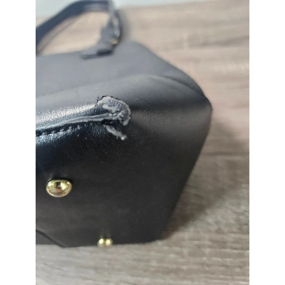 Nine West Black Pebbled Faux Leather Satchel Handbag Gold Hardware Work Tote